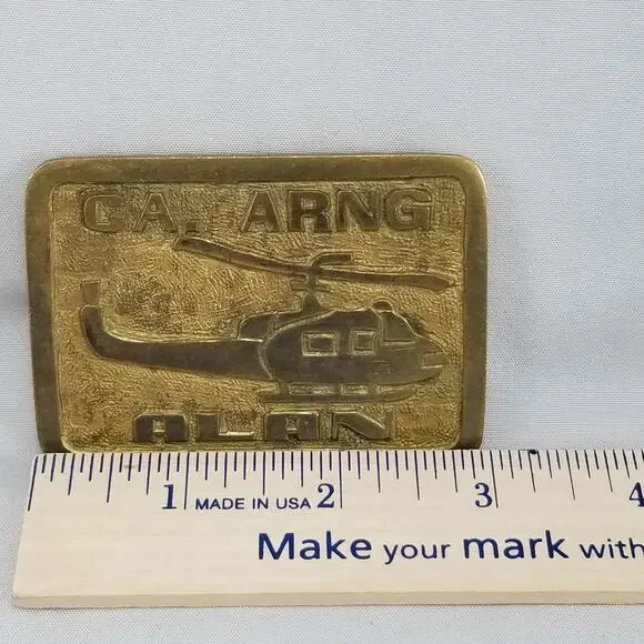 Vintage Belt Buckle Brass CA. Army National Guard ARNG Alan Helicopter‎ Chopper - Picture 9 of 9